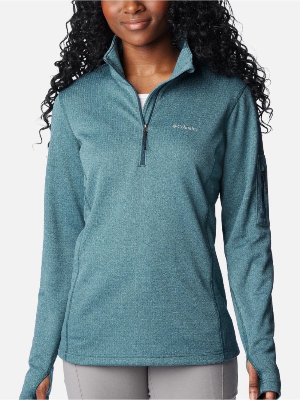 Columbia Women’s Park View Grid Fleece Half-Zip Pullover Teal Blue Long Sleeve